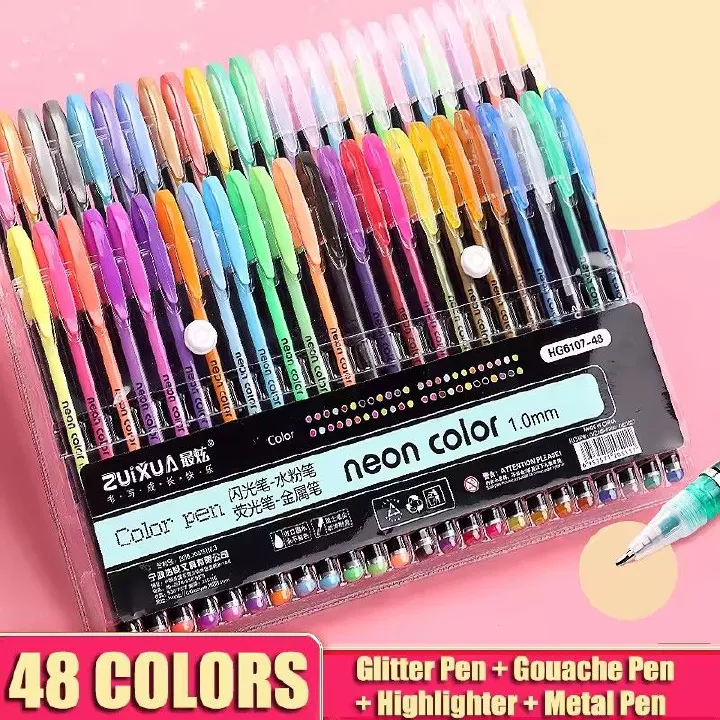 12-48 Colors Highlighter Set Fine Point Marker Pen Art Stationery Supplies for Doodling Scrapbooking Drawing Writing Sketching