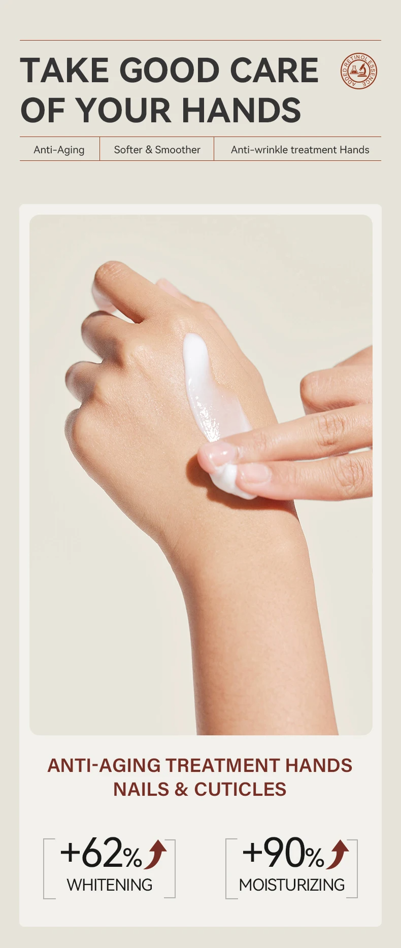 IREV Retinol Hand Cream - with Retinol Gold Collagen - Antiaging Hand Treatment Cream Softens Smoothes Protects Hands Nails Cuticles - For Younger Looking Hands Vitamin A Minimises Age Effect on Skin