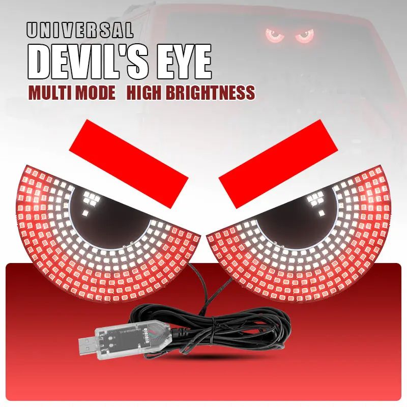Truck Devil's Eye Light,Car Back Window expression lights LED Strips Light Panel Car Windshield Display Devil's Eye Decorative Lamps USB Plug Lighting