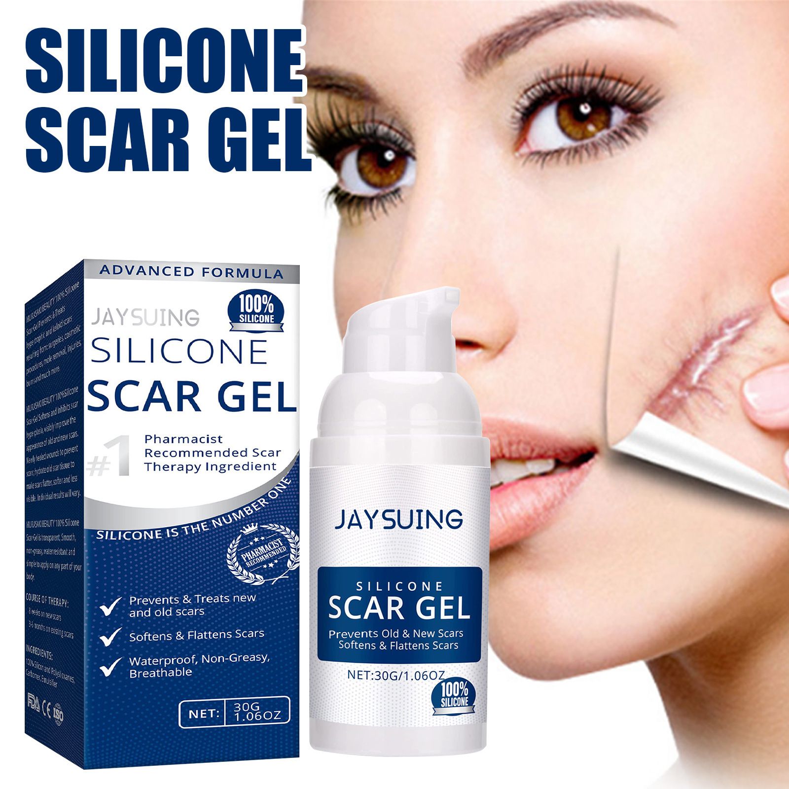 Advanced Scar Gel Medical-Grade Silicone for Face, Body, Stretch Marks, C-Sections, Surgical, Burn, Acne, Old & New Scars