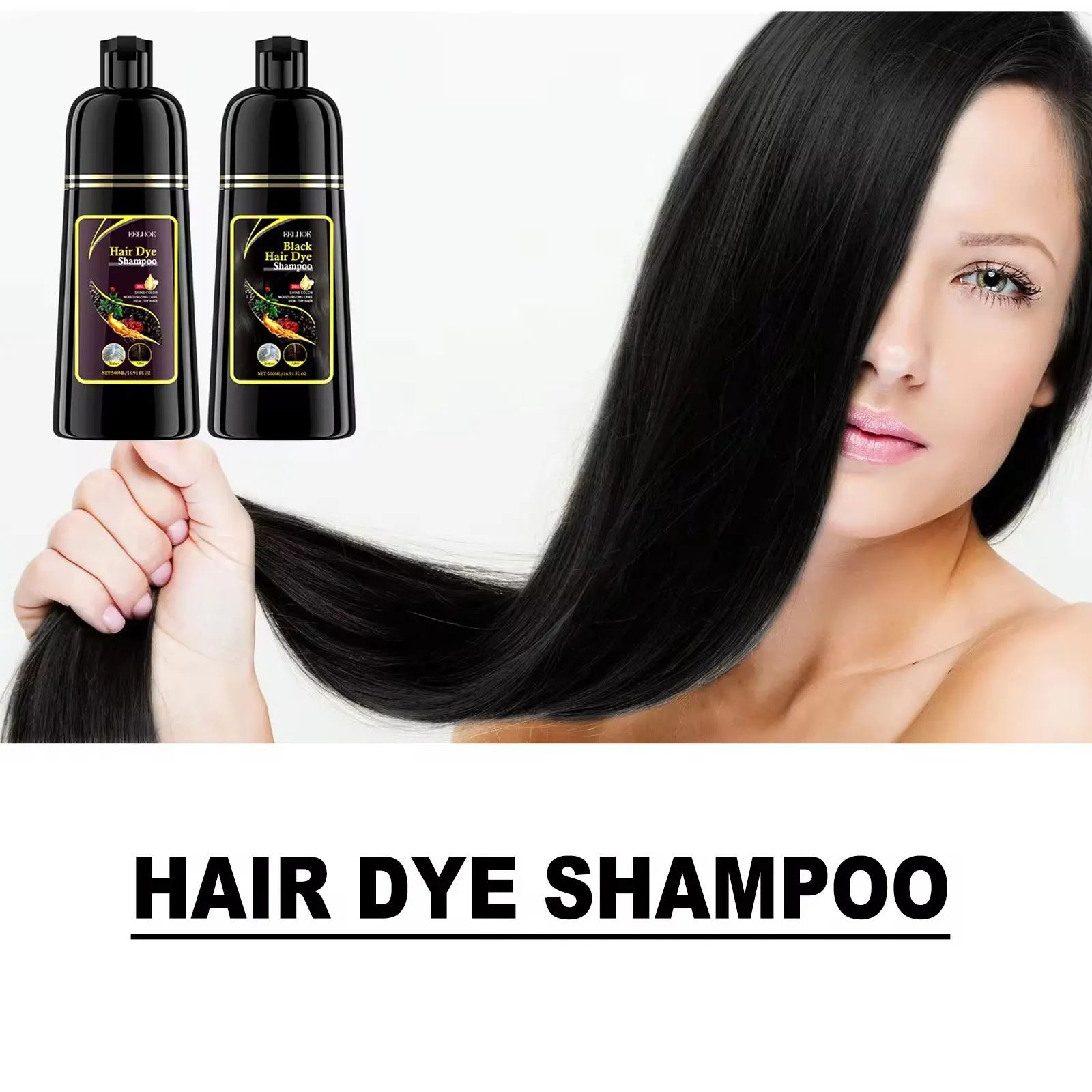 EELHOE Black Hair Dye Shampoo 3 in 1 Growth Clean Hair Darkening Deep Nourishing Black Hair Dye Shampoo Natural Organic Herbal