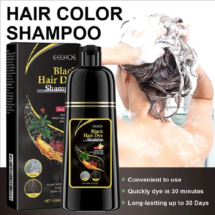EELHOE Black Hair Dye Shampoo 3 in 1 Growth Clean Hair Darkening Deep Nourishing Black Hair Dye Shampoo Natural Organic Herbal