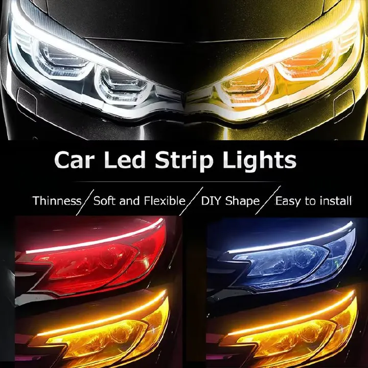 1 pcs 30cm LED DRL Car Daytime Running Light Flexible Waterproof Strip Auto Headlights White Turn Signal Yellow Brake Flow Lights 12V