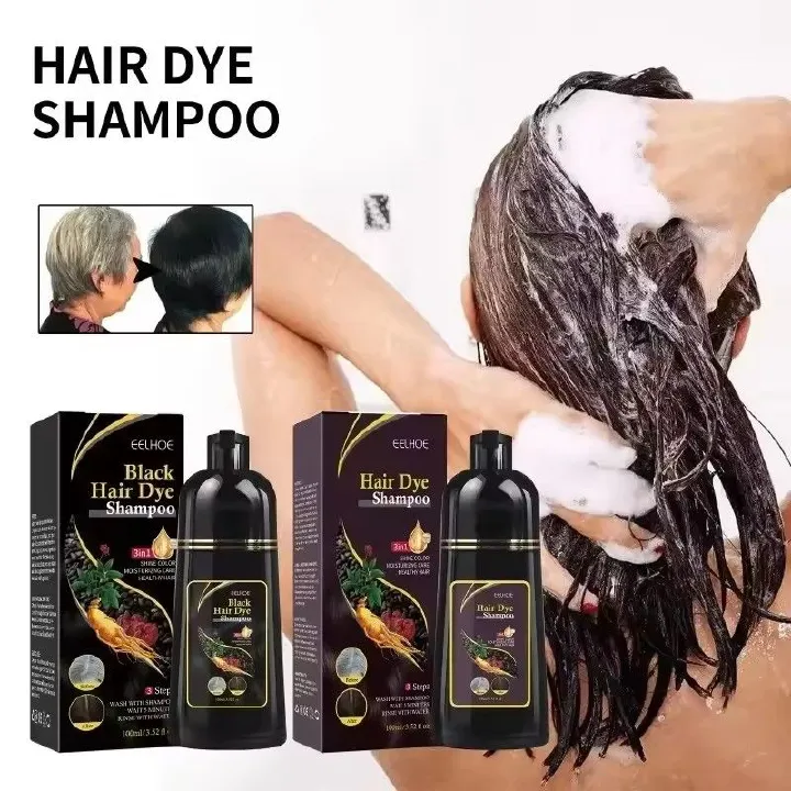 EELHOE Black Hair Dye Shampoo 3 in 1 Growth Clean Hair Darkening Deep Nourishing Black Hair Dye Shampoo Natural Organic Herbal