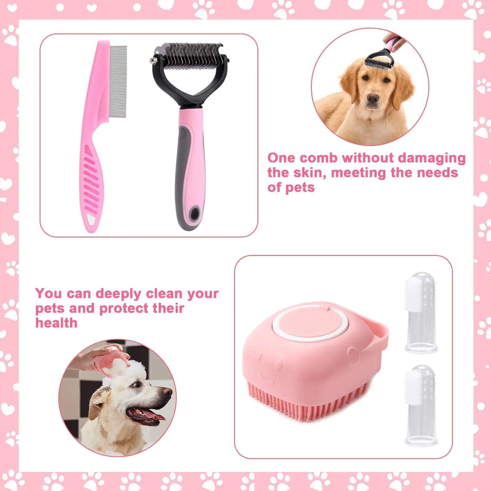8pcs Dog Brush Grooming Set Pet Cleaning Set Pet Nail Clippers & Files Pet Shampoo Brushes Hair Removal Brushes Toothbrush