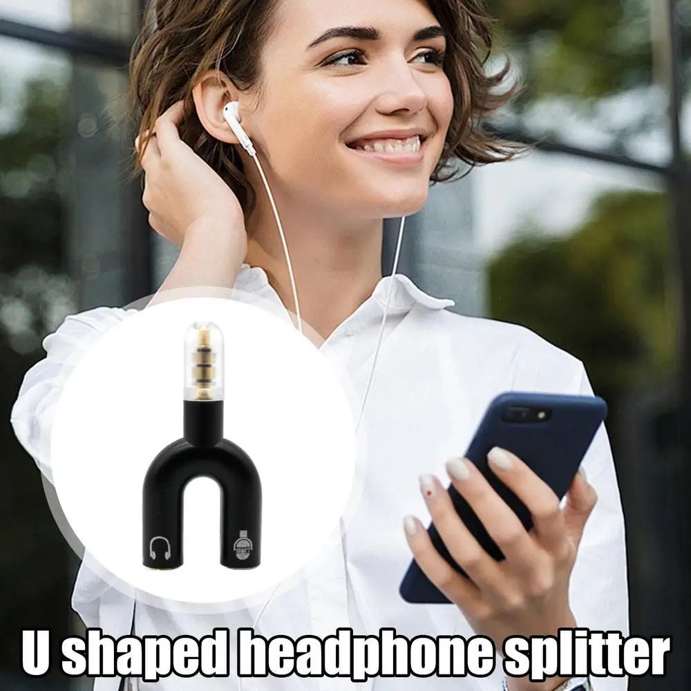 3.5 MM Headphone Plug Audio Cables Splitter Microphone 2 in 1 U Type Adapter Connector For Smartphone MP3 MP4 Player Sharing