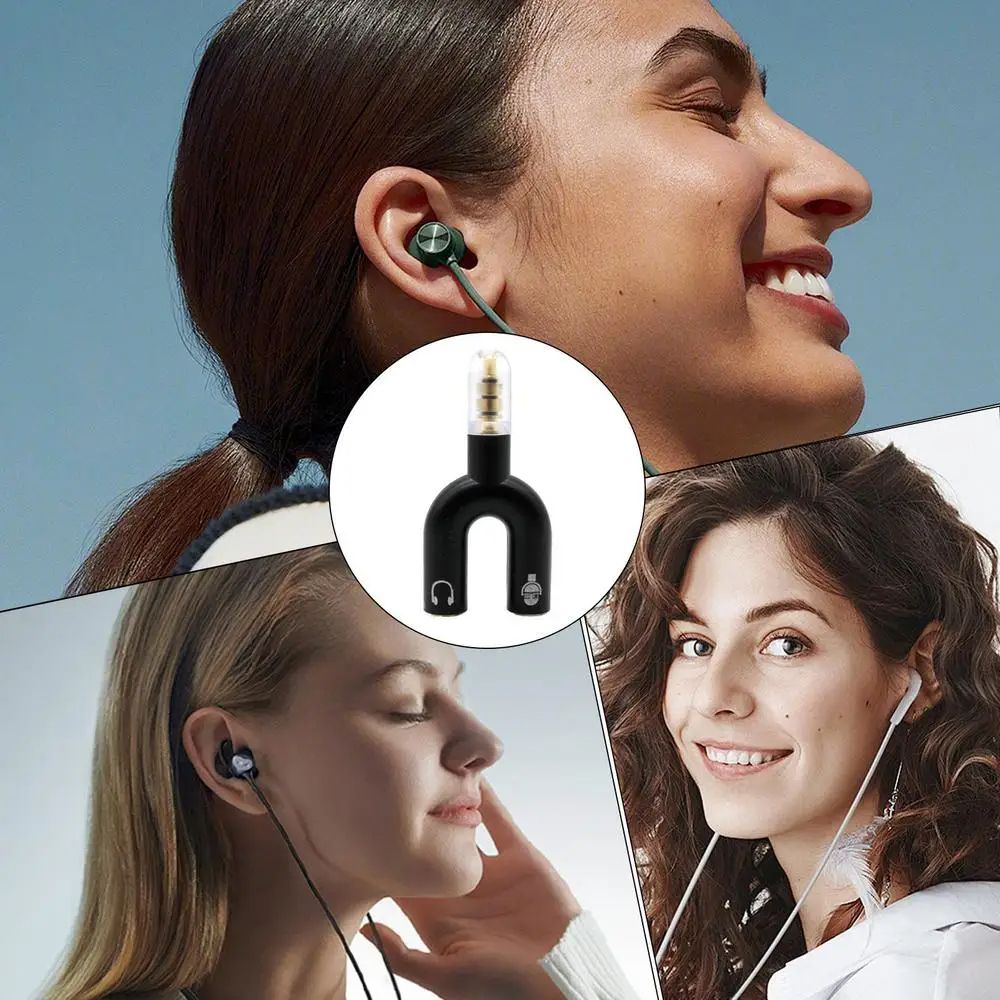 3.5 MM Headphone Plug Audio Cables Splitter Microphone 2 in 1 U Type Adapter Connector For Smartphone MP3 MP4 Player Sharing