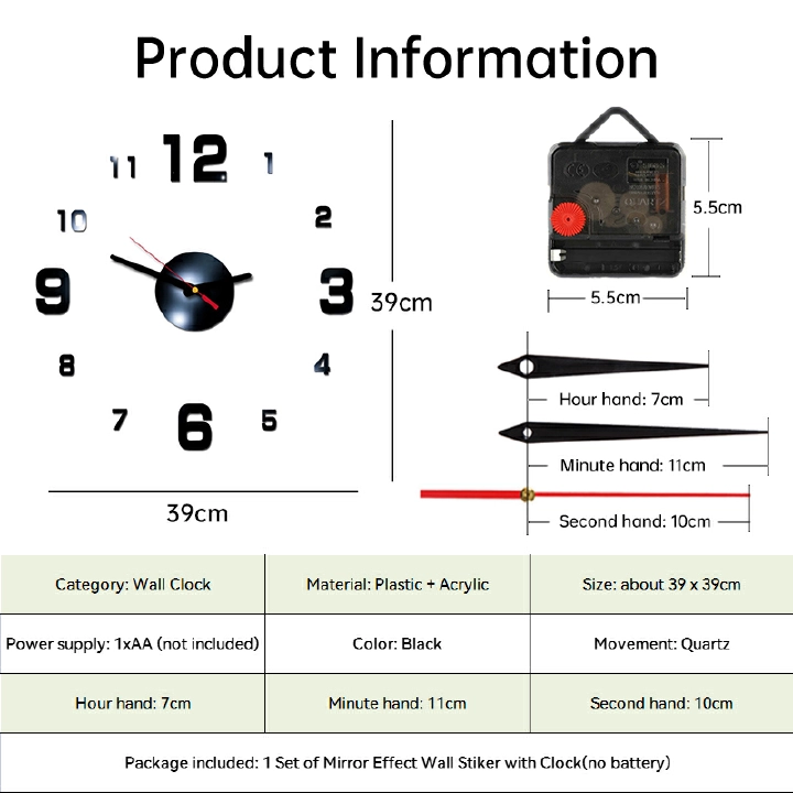 Wall Clock Frameless Digital Wall Clocks DIY Acrylic Wall Stickers Quartz Silent Clock for Home Office Wall Decor Horloge Murale