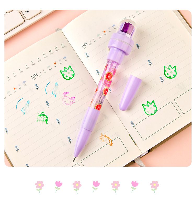 5 In 1 Children Cute Multifunctional Bubble Roller Funny Pen Seal Ballpoint Magic with Stationery Girl Light Pen Children's Q8L3