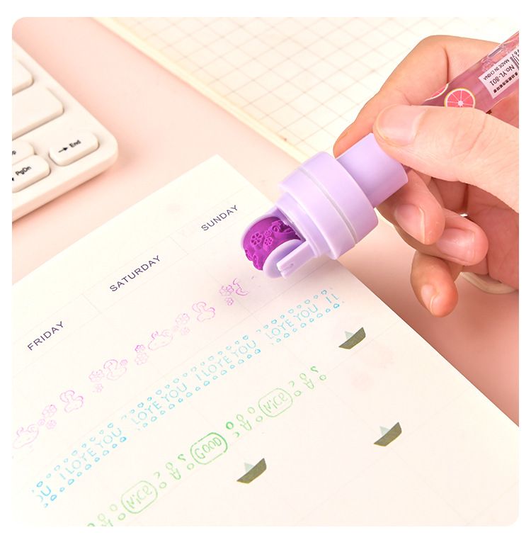 5 In 1 Children Cute Multifunctional Bubble Roller Funny Pen Seal Ballpoint Magic with Stationery Girl Light Pen Children's Q8L3