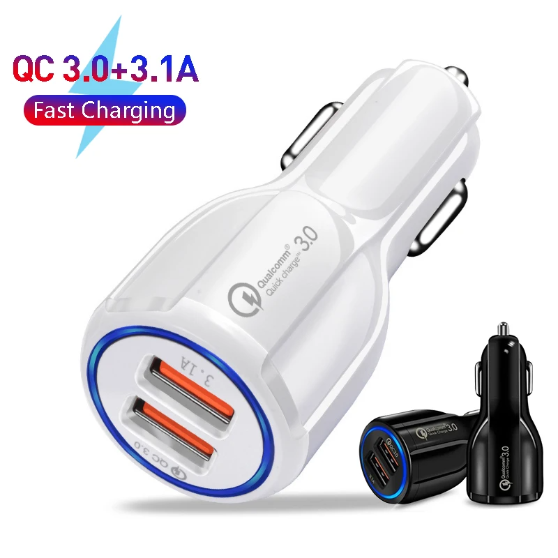 QC3.0+3.1A Car Chargers 2Ports Fast Charging 12-24V For Samsung Huawei iphone Dual USB Adapter Socket Splitter Cigarette Lighter