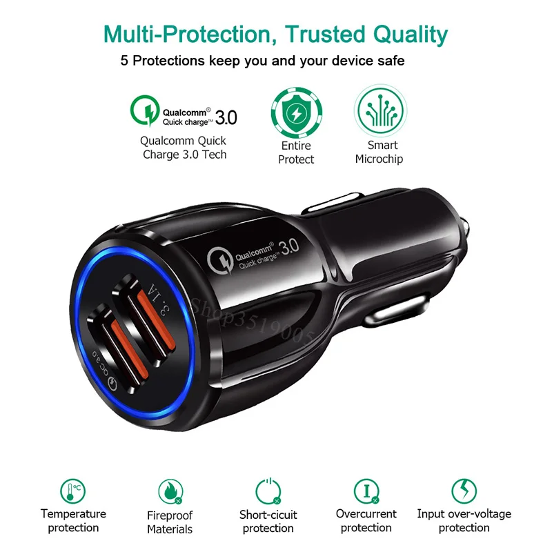 QC3.0+3.1A Car Chargers 2Ports Fast Charging 12-24V For Samsung Huawei iphone Dual USB Adapter Socket Splitter Cigarette Lighter