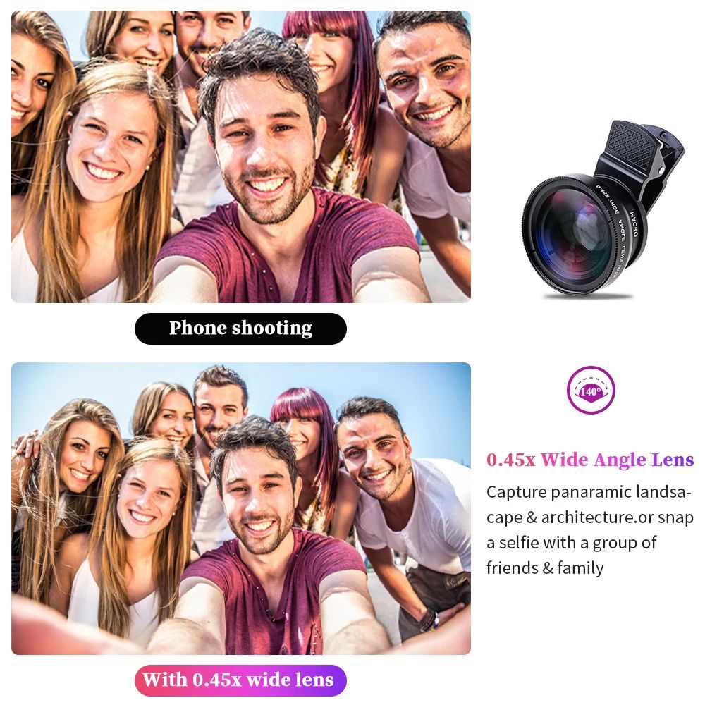 2 in 1 Lens Universal Clip 37mm Mobile Phone Lens Professional 0.45X 49Uv Super Wide-Angle + Macro Hd Lens for iPhone Android