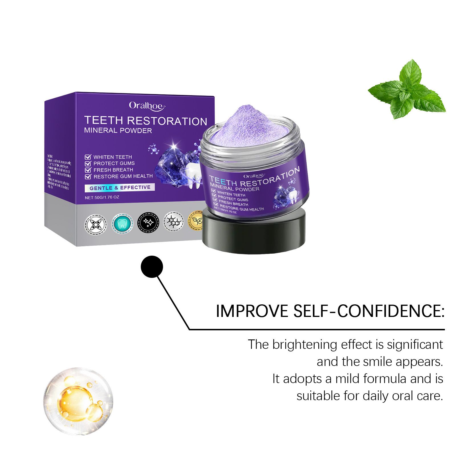 Teeth Restoration Mineral Powder Teeth Whitening Remove Stain Oral Clean Fresh Breath Improve Smell Purple Bleaching Toothpaste
