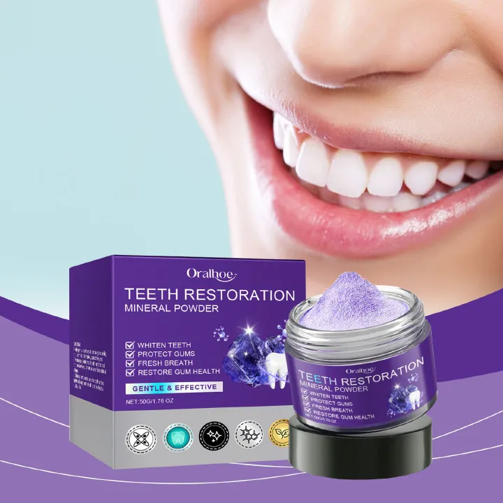 Teeth Restoration Mineral Powder Teeth Whitening Remove Stain Oral Clean Fresh Breath Improve Smell Purple Bleaching Toothpaste