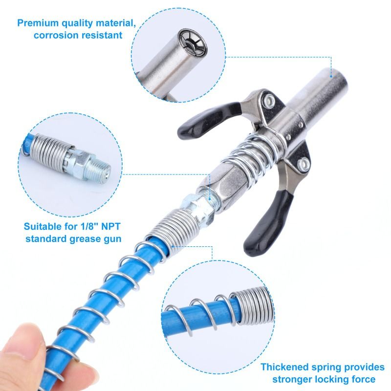 Grease Gun Coupler 10000 PSI NPTI/8 Oil Pump Quick Release Grease Tip Tool Car Syringe Lubricant Tip Grease Nozzle for Repair