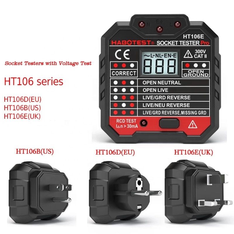 HT106B HT106D HT106E Digital Display Socket Tester Plug Polarity Phase Check Detector Voltage test Multi-function Electroscope