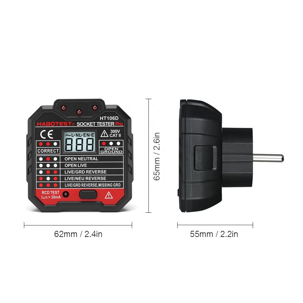 HT106B HT106D HT106E Digital Display Socket Tester Plug Polarity Phase Check Detector Voltage test Multi-function Electroscope