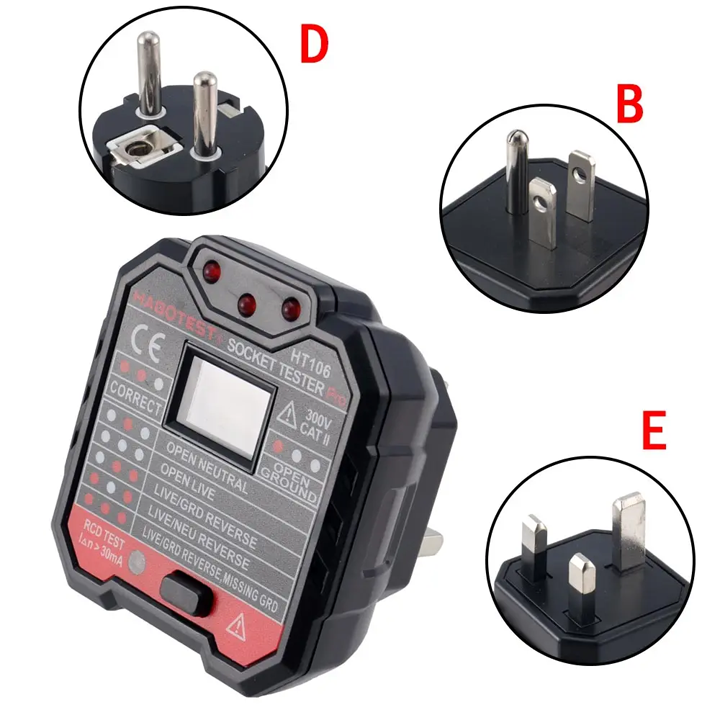 HT106B HT106D HT106E Digital Display Socket Tester Plug Polarity Phase Check Detector Voltage test Multi-function Electroscope