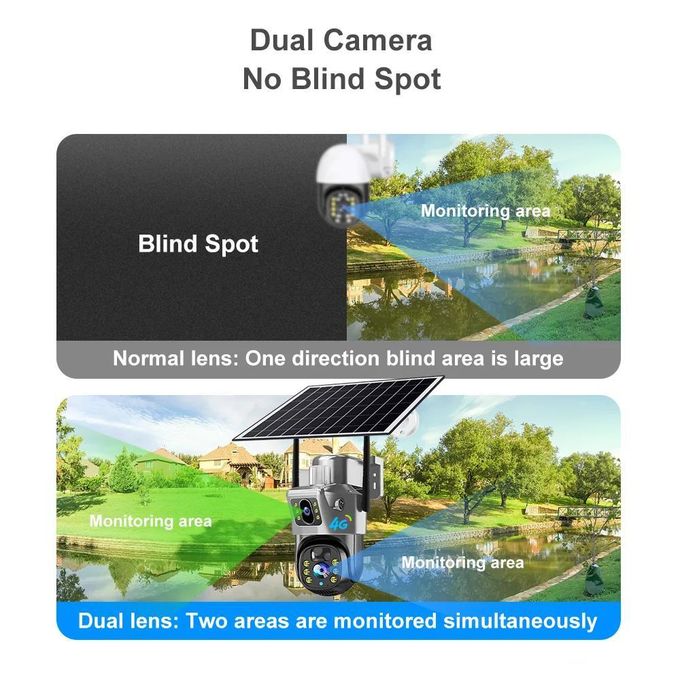 Dual Lens 4G or Wi-Fi Solar Camera 6MP Battery Powered Wireless Waterproof Network CCTV 4G or Wi-Fi Solar Camera