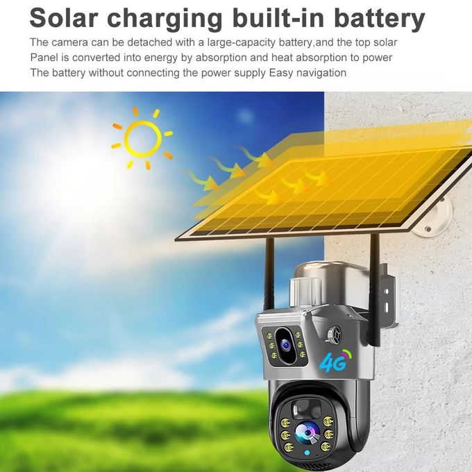 Dual Lens 4G or Wi-Fi Solar Camera 6MP Battery Powered Wireless Waterproof Network CCTV 4G or Wi-Fi Solar Camera