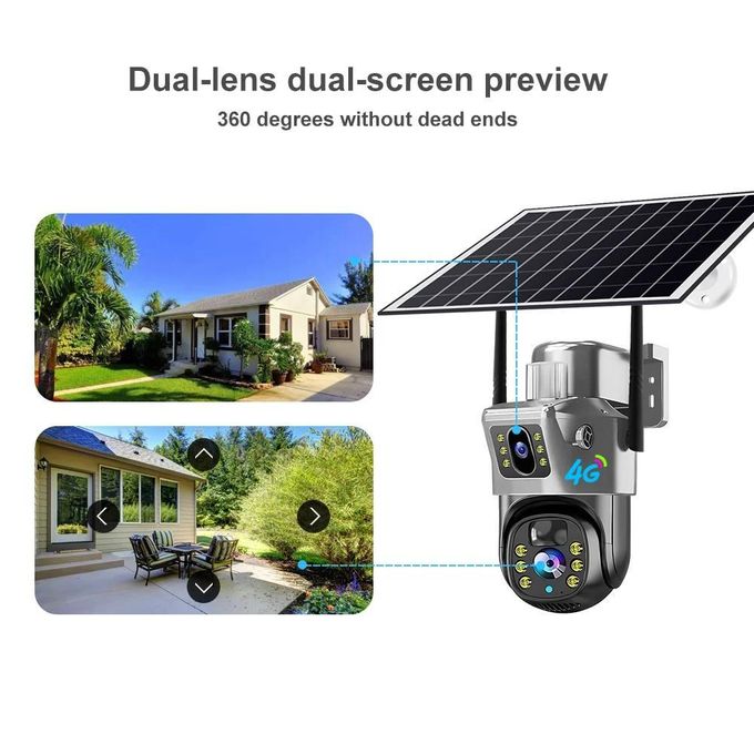 Dual Lens 4G or Wi-Fi Solar Camera 6MP Battery Powered Wireless Waterproof Network CCTV 4G or Wi-Fi Solar Camera