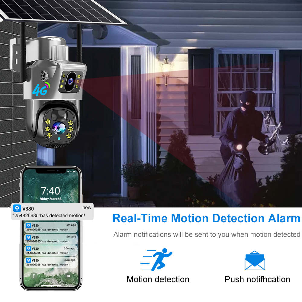 Dual Lens 4G or Wi-Fi Solar Camera 6MP Battery Powered Wireless Waterproof Network CCTV 4G or Wi-Fi Solar Camera