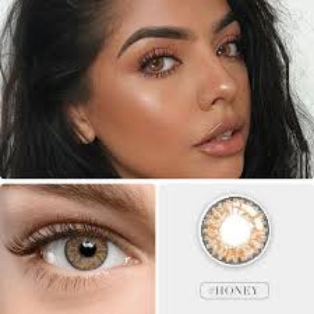 HONEY Beauty Colored Eye Contact Lenses 0.00 Power Degree LORD & BERRY with Storage Case and Applicators Set of 4 No Prescription Cosmetic Use