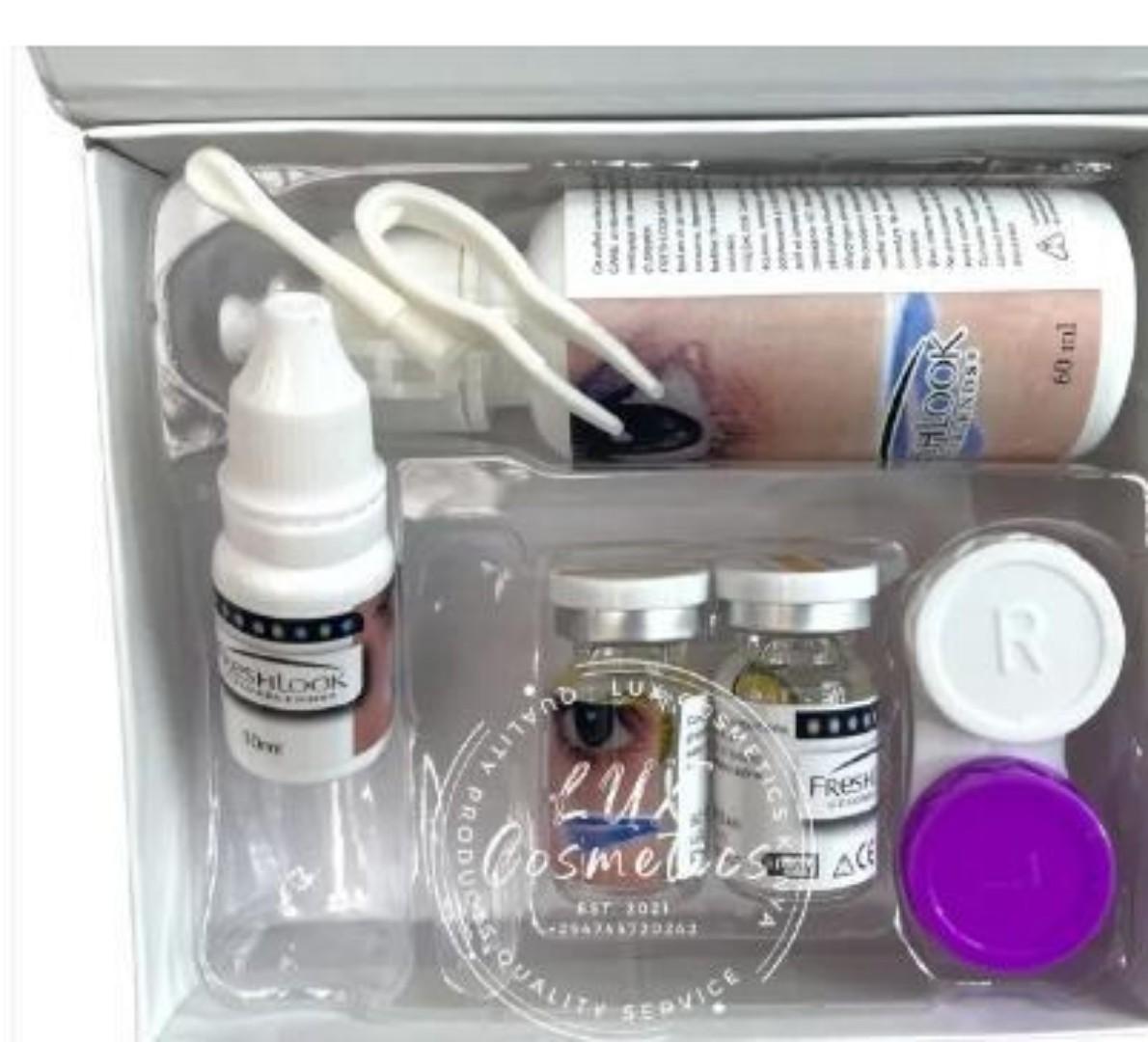 Brilliant blue Eye Contact Lens Set Kit (1 PAIR LENSES+STORAGE CASE+PRESERVATION SOLUTION+2APPLICATORS+STERILE EYE DROPS) PICK A COLOUR Aesthetic Cosmetic Beauty Colored Eye