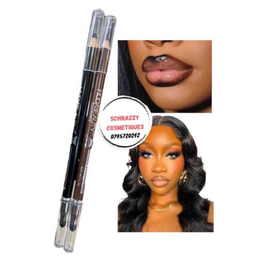 2pcs Black Brown Dual Side Eyebrow Pencil Eyeliner Lipliner