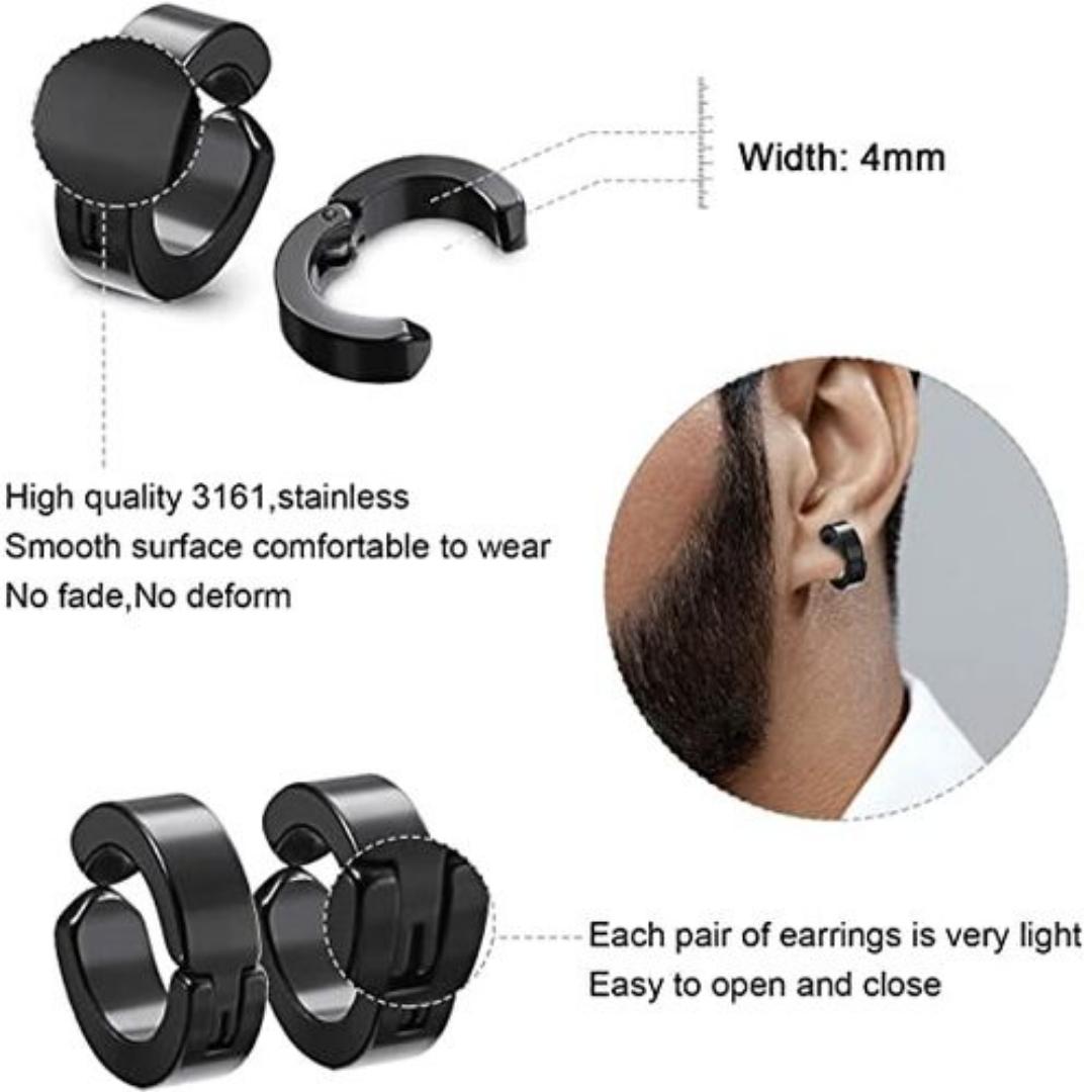 Trendy Tiny Clip-on Unpierced Lobe Earrings Men Women - Gold, Black, Silver  Crafted in High Quality Stainless Steel, Lead-Free & Nickel-Free, and Hypoallergenic, safe for sensitive ears.