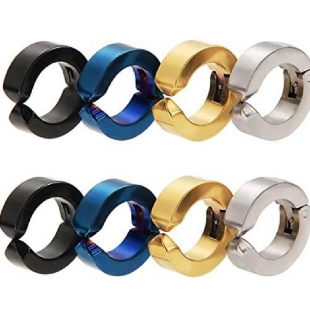 Trendy Tiny Clip-on Unpierced Lobe Earrings Men Women - Gold, Black, Silver  Crafted in High Quality Stainless Steel, Lead-Free & Nickel-Free, and Hypoallergenic, safe for sensitive ears.