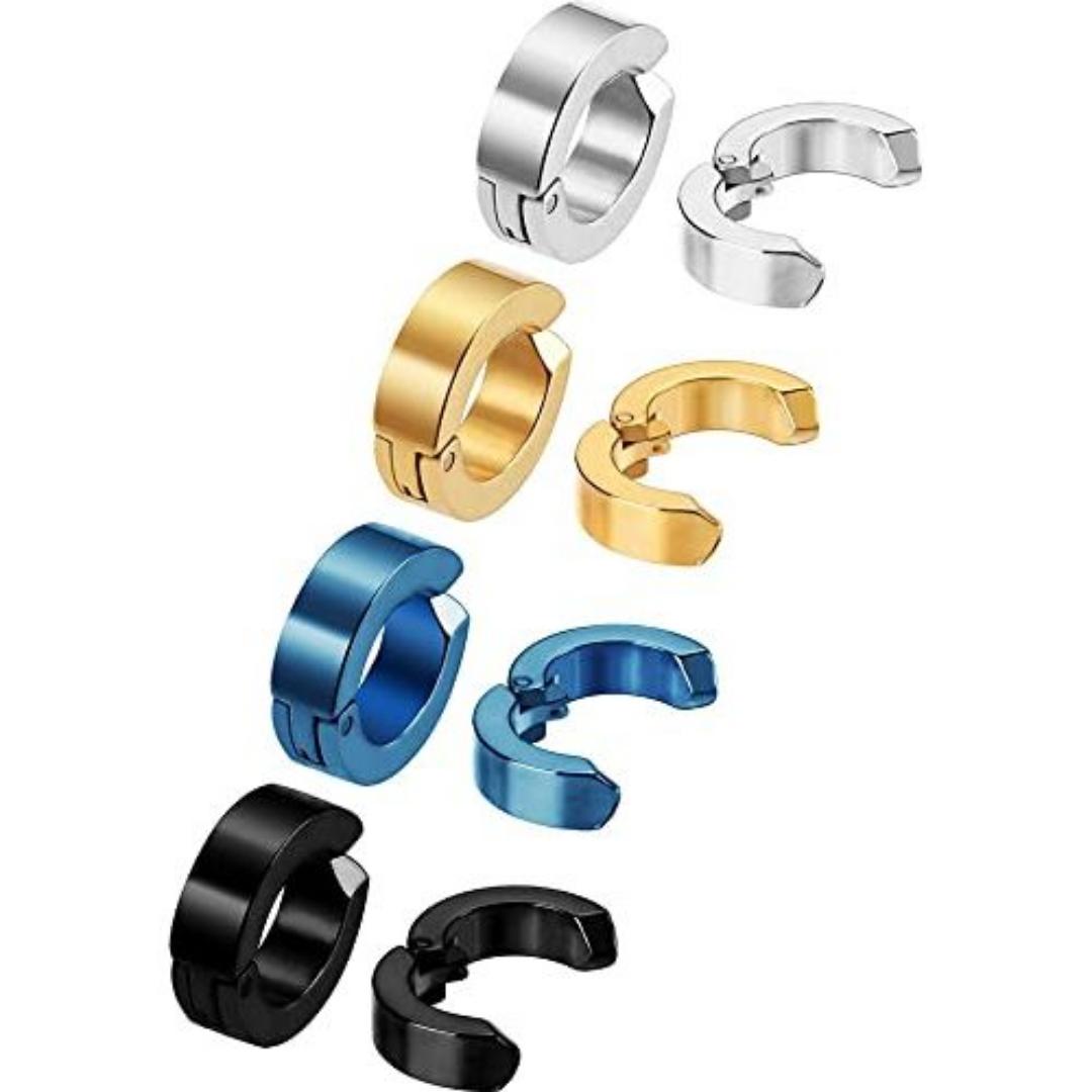 Trendy Tiny Clip-on Unpierced Lobe Earrings Men Women - Gold, Black, Silver  Crafted in High Quality Stainless Steel, Lead-Free & Nickel-Free, and Hypoallergenic, safe for sensitive ears.