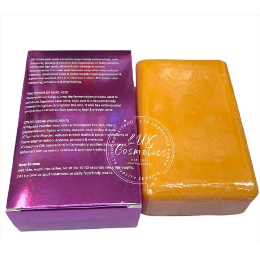 5D Gluta Dark Spot Corrector Soap: Kojic Turmeric Papaya Coconut Oil cleanses, brightens, calms. Also helps with psoriasis, melasma and eczema