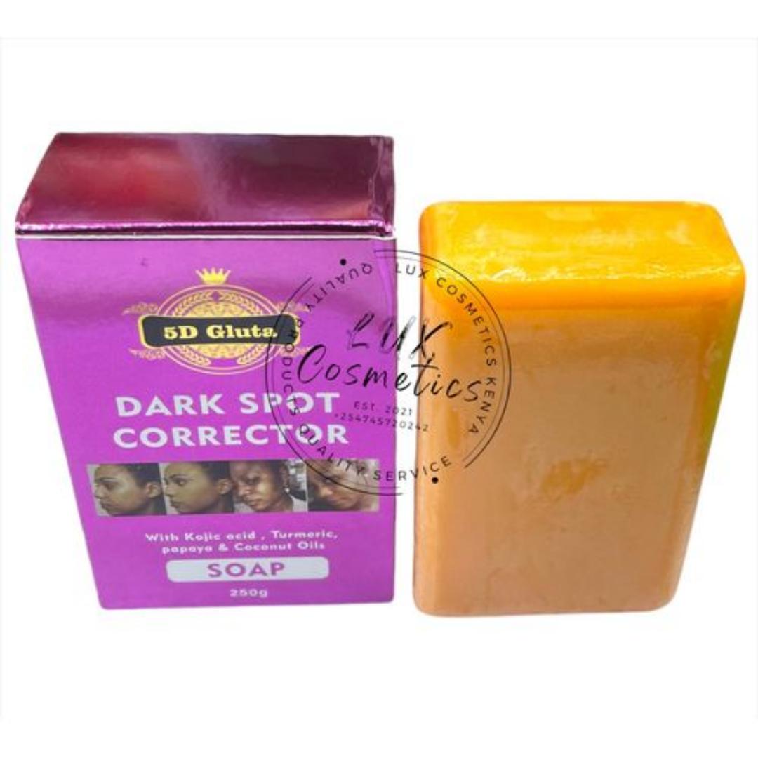 5D Gluta Dark Spot Corrector Soap: Kojic Turmeric Papaya Coconut Oil cleanses, brightens, calms. Also helps with psoriasis, melasma and eczema