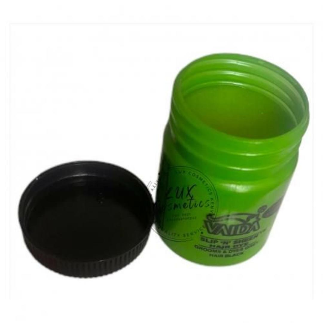 Vaida Slip & Sheen Hair Pomade Turns Hair Black Stops Breakage , grooms and dyes grey hairs to black without staining hands, pillows, or clothing.