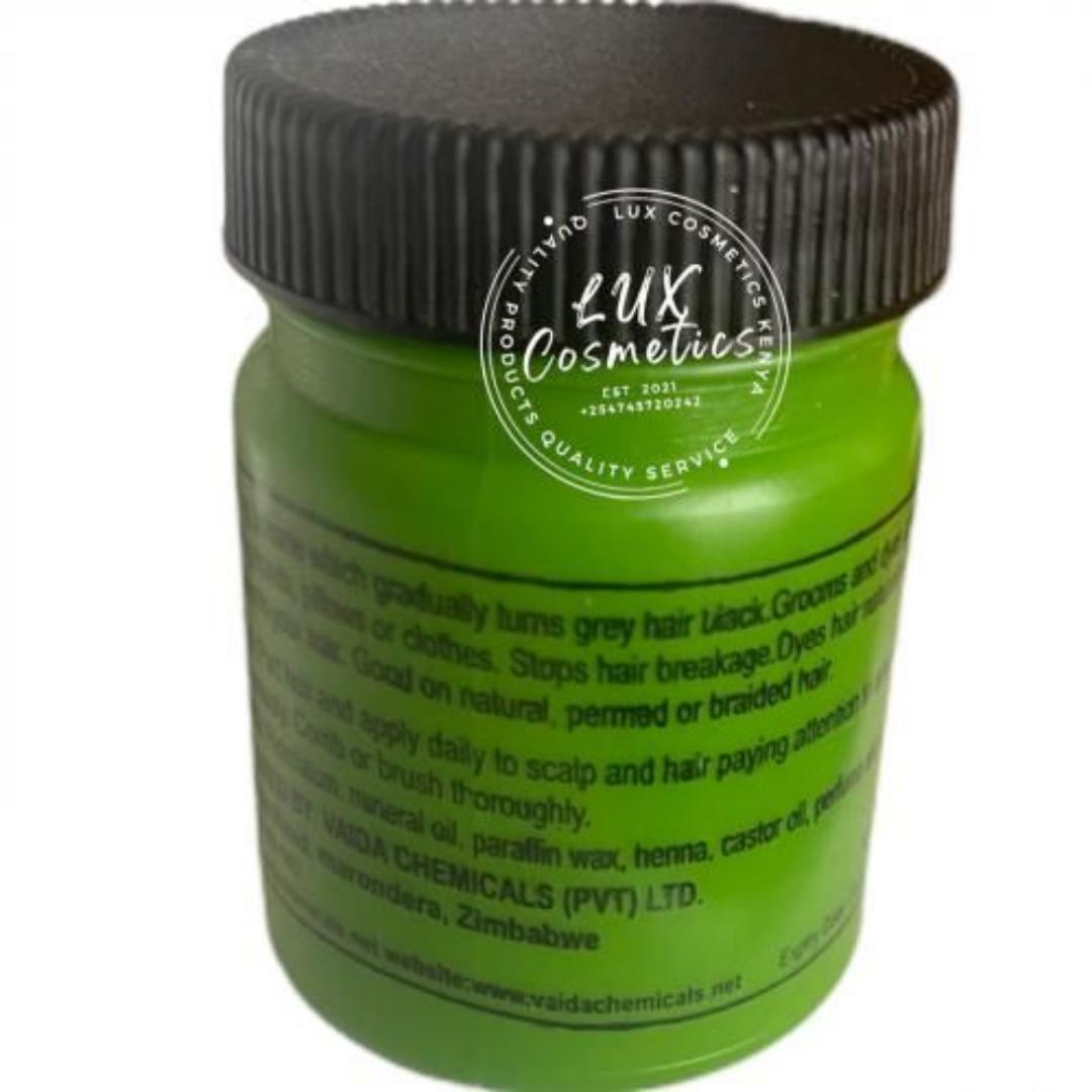 Vaida Slip & Sheen Hair Pomade Turns Hair Black Stops Breakage , grooms and dyes grey hairs to black without staining hands, pillows, or clothing.