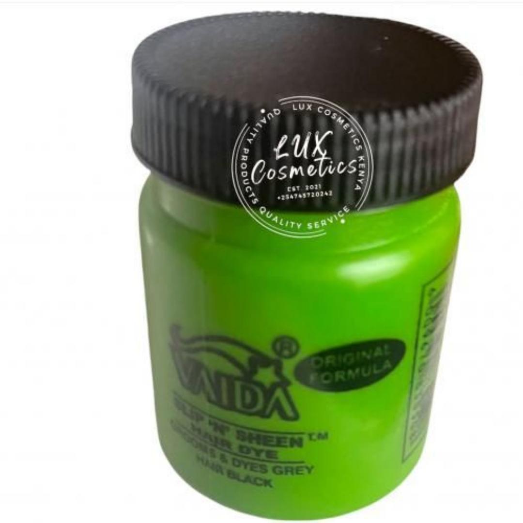 Vaida Slip & Sheen Hair Pomade Turns Hair Black Stops Breakage , grooms and dyes grey hairs to black without staining hands, pillows, or clothing.