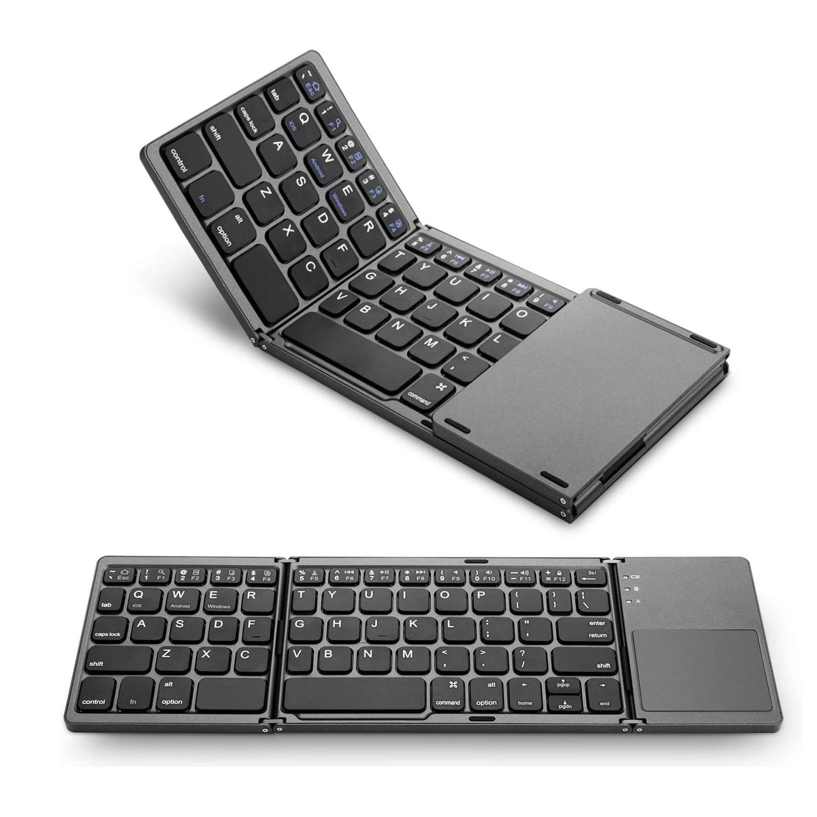 COMPACT FOLD-ABLE KEYBOARD RECHARGEABLE WITH TRACK-PAD USABLE WITH SMART DEVICES