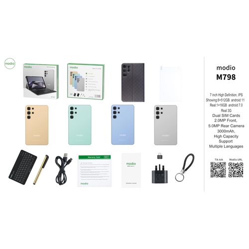 BRAND NEW -MODIO  M798 Tablet PC – 8GB RAM, 512GB ROM, Dual SIM, 4G LTE, Android 13, 10.1" HD Display WITH free mouse