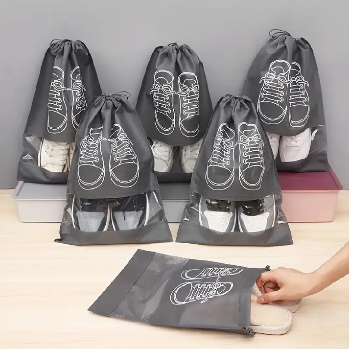 Shoe Bags Shoe Storage Bag Shoe Bag Non-Woven Dustproof And Moisture-Proof Business Trip Artifact Shoe Storage Household Transparent Shoe Cover 【5 pieces】32*44cm
