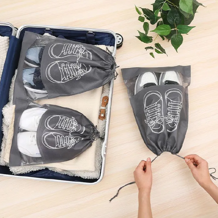 Shoe Bags Shoe Storage Bag Shoe Bag Non-Woven Dustproof And Moisture-Proof Business Trip Artifact Shoe Storage Household Transparent Shoe Cover 【5 pieces】32*44cm
