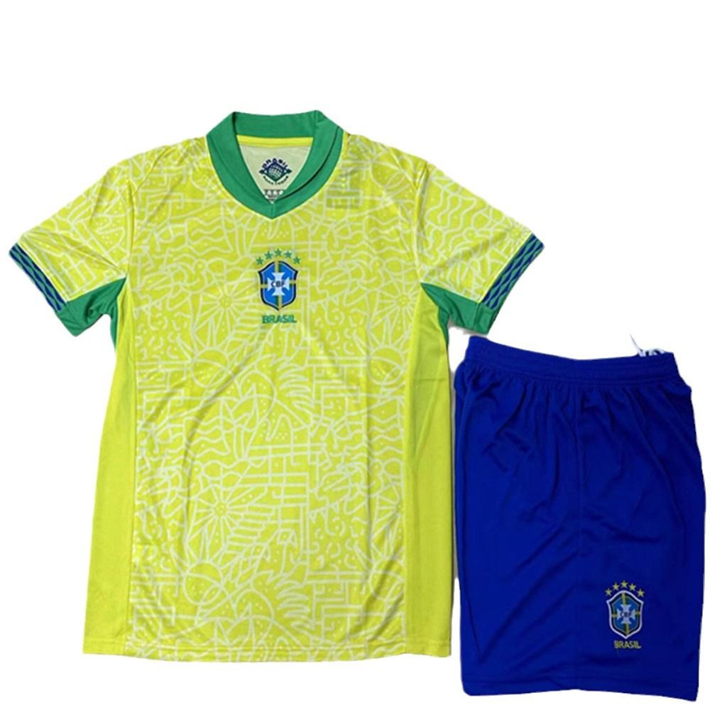 24-25 season Brazil home football jersey set, adult and children's size 10 and 20 Thai version fan kit