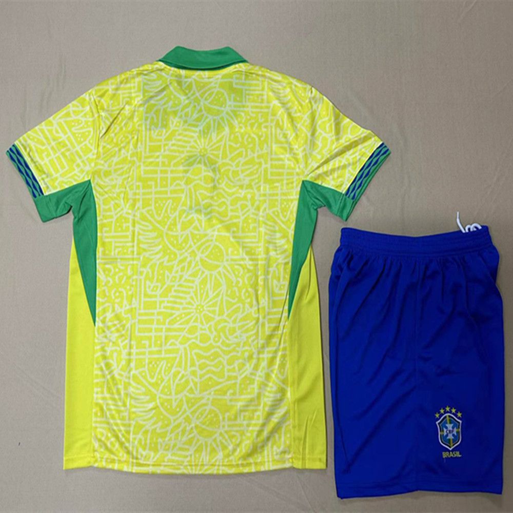 24-25 season Brazil home football jersey set, adult and children's size 10 and 20 Thai version fan kit