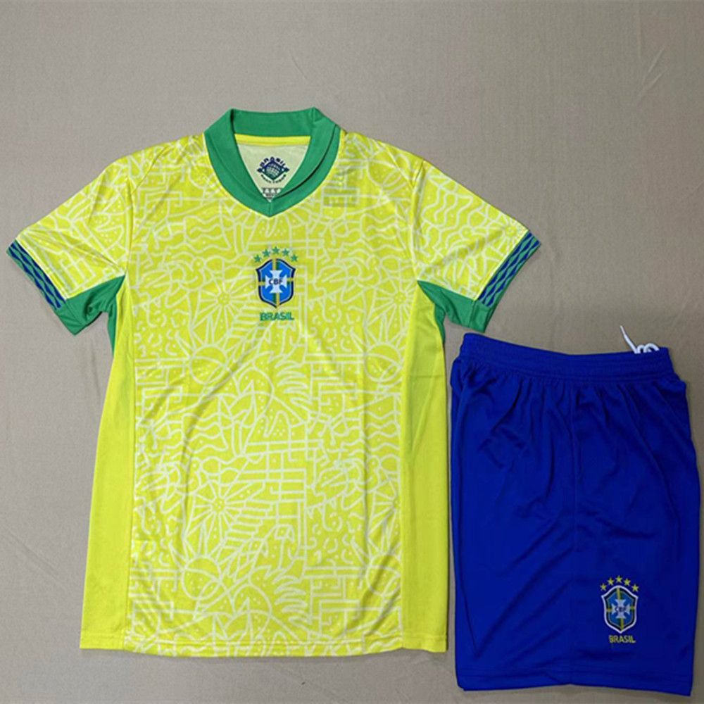 24-25 season Brazil home football jersey set, adult and children's size 10 and 20 Thai version fan kit