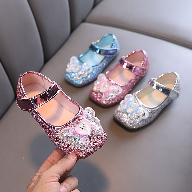 Frozen Princess Elsa Children Girls Fancy Sandals Shiny Flats Soft Bottom Open Toe Shoes Girls Dress Performance Princess Sandals
