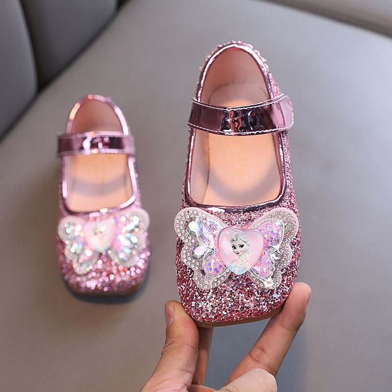 Frozen Princess Elsa Children Girls Fancy Sandals Shiny Flats Soft Bottom Open Toe Shoes Girls Dress Performance Princess Sandals