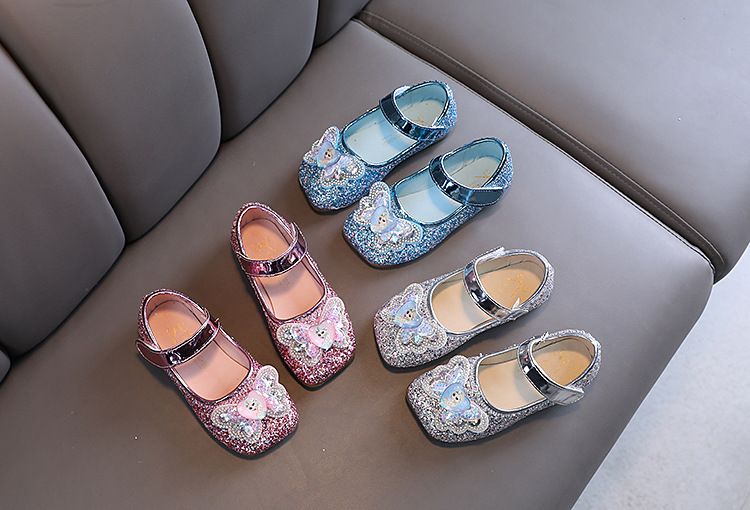 Frozen Princess Elsa Children Girls Fancy Sandals Shiny Flats Soft Bottom Open Toe Shoes Girls Dress Performance Princess Sandals