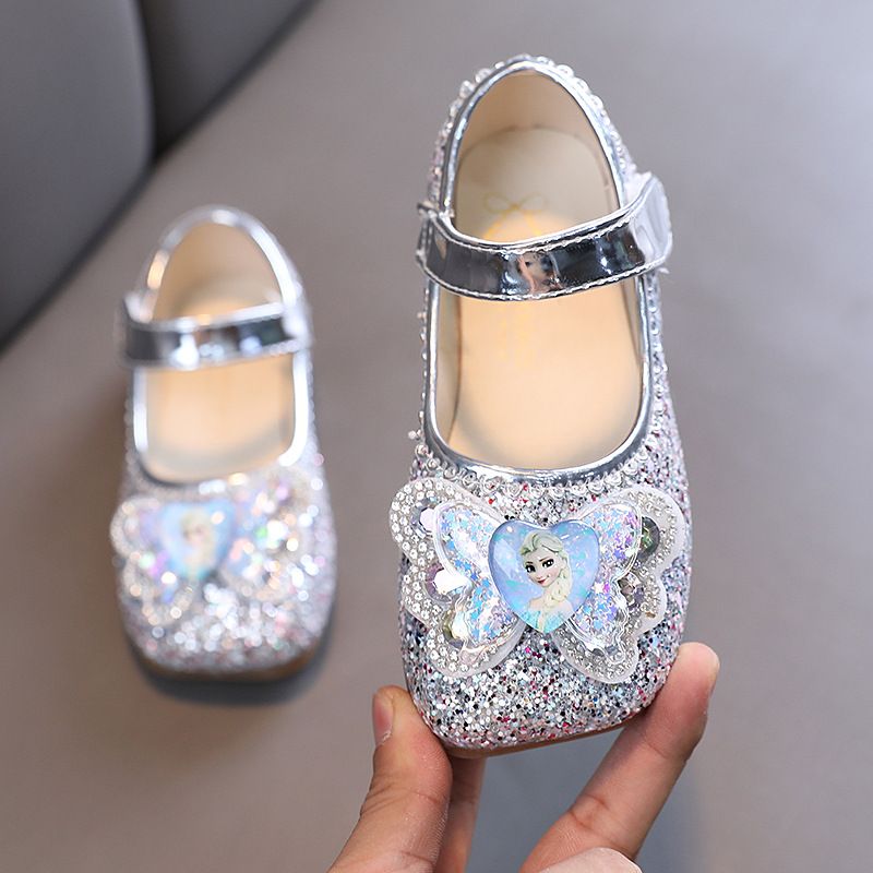 Frozen Princess Elsa Children Girls Fancy Sandals Shiny Flats Soft Bottom Open Toe Shoes Girls Dress Performance Princess Sandals