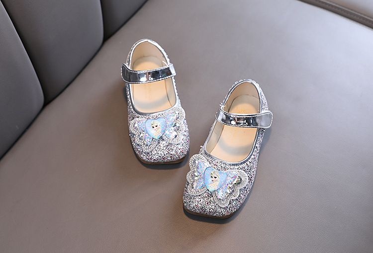 Frozen Princess Elsa Children Girls Fancy Sandals Shiny Flats Soft Bottom Open Toe Shoes Girls Dress Performance Princess Sandals